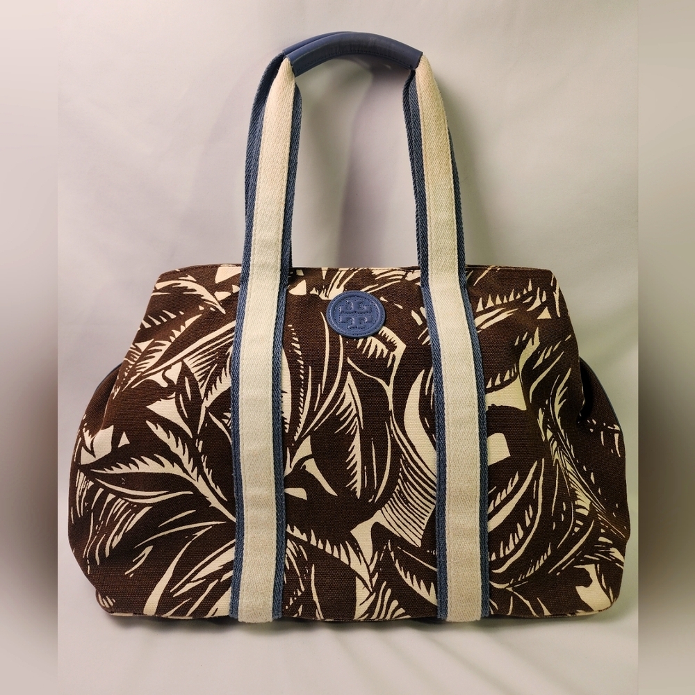 Tory Burch Printed Canvas LARGE Tabora Combo Purse Handbag Tote